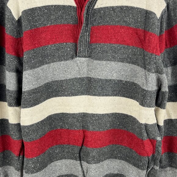 Denver Hayes Sweater Size L Gray Red Long Sleeve 1/4 Collared Acrylic Cotton - Picture 3 of 9